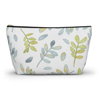 Watercolor Tossed Leaves Accessory Pouch w T-bottom in Aqua